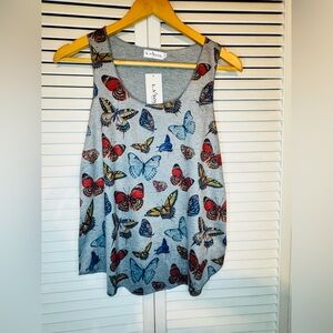 🌸 NWT LA SOUL Woman’s Gray Butterfly Print Tank Top Small